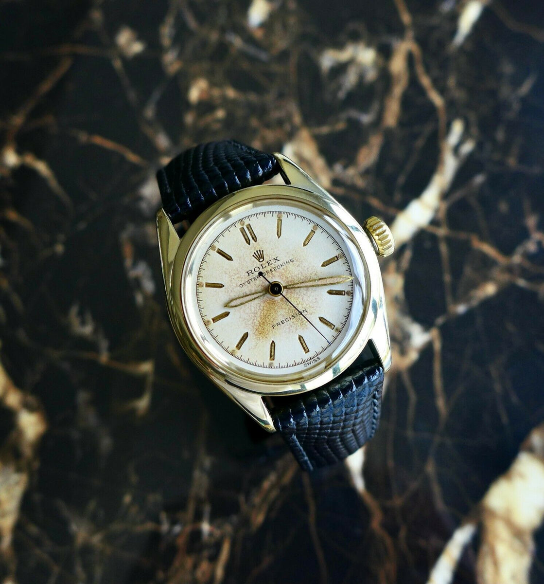 –　1952年製ヴィンテージ腕時計　ロレックス　オイスタープレシジョン　ソリッドゴールド　10ct　アンティークテーブルウェア