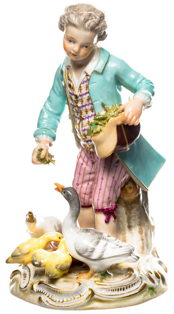 マイセン人形 ガチョウに餌をやる少年 寓話 一級品モデル C41 1850年 