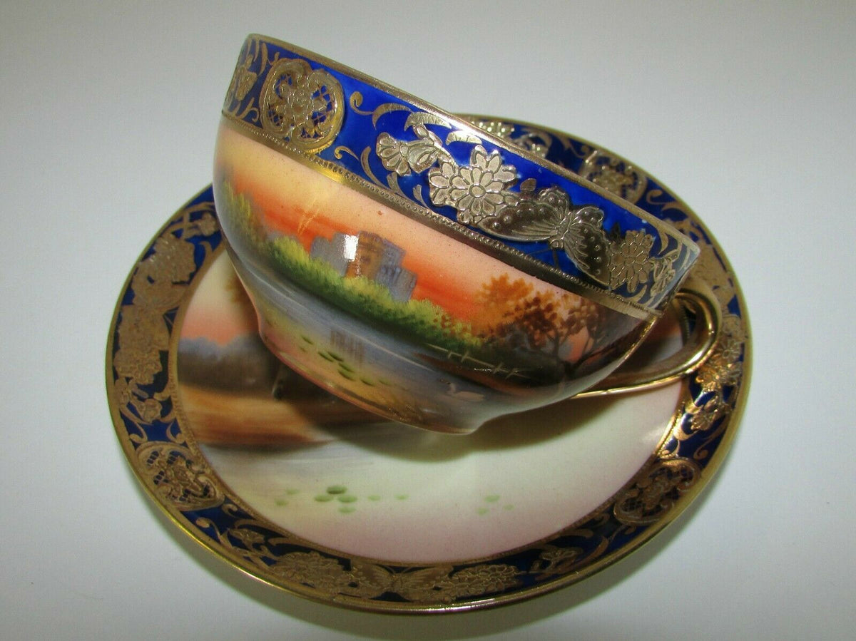 オールドノリタケ　カップ＆ソーサー　水辺の風景　明治期 オールドノリタケ(Noritake) 水辺の風景 カップ＆ソーサーセット