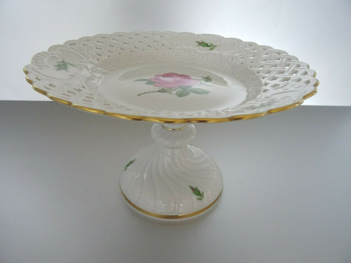 マイセン(Meissen) ピンクローズ 透かし皿 脚付きコンポート