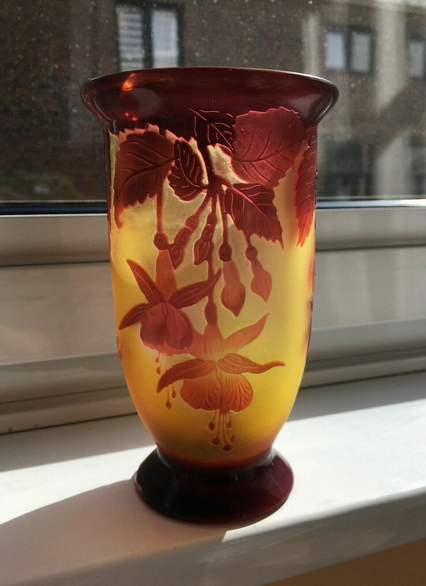 ガレ 小型花瓶 galle 被せガラス アールヌーボー エミール・ガレ - 美術品