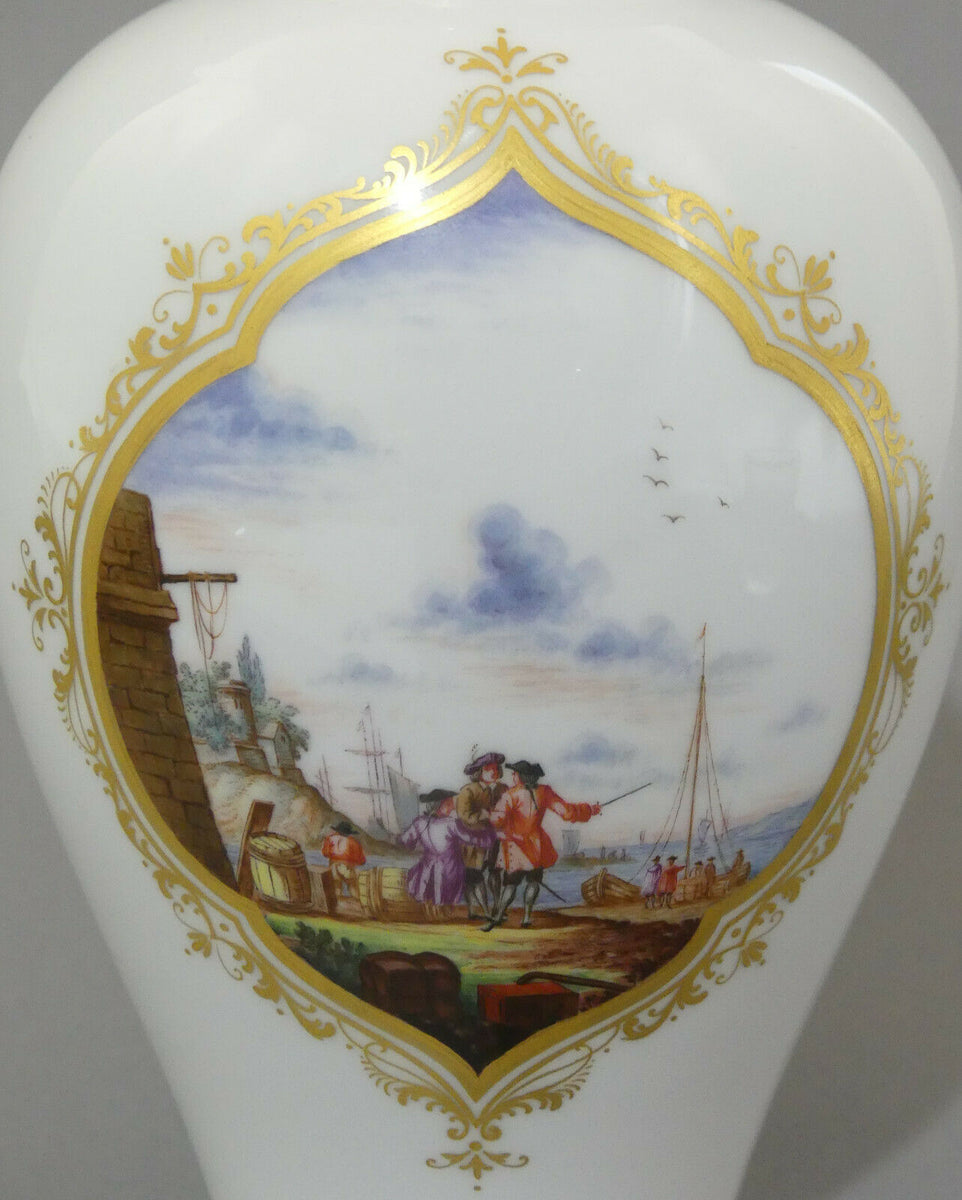 マイセン(Meissen)、蓋つき壺／花瓶、貿易シーン・花、1級品