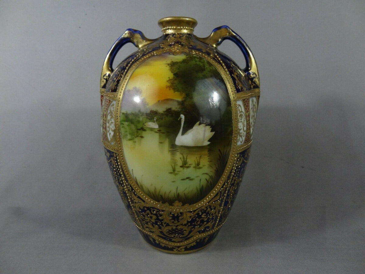 オールドノリタケ 金盛と白鳥とコバルトの花瓶 – アンティークテーブル