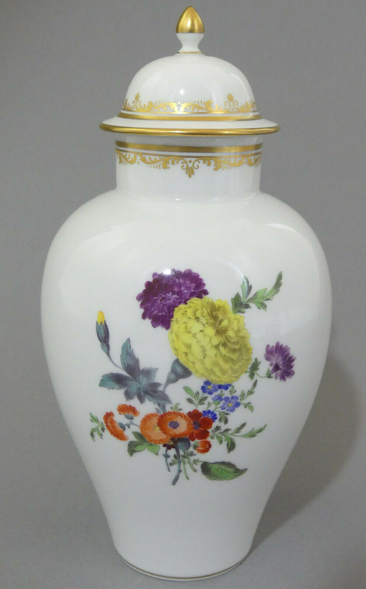 マイセン(Meissen)、蓋つき壺／花瓶、貿易シーン・花、1級品 