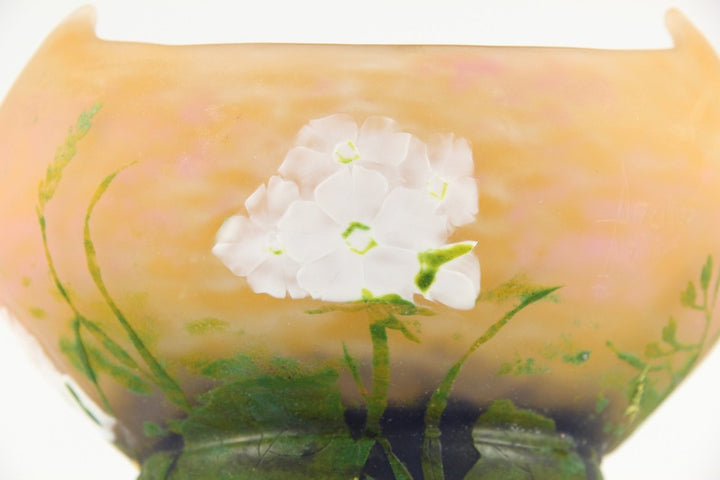 1910年頃の製造 ドーム兄弟（ドームナンシー）「サクラソウ」文 ホイール彫り カメオ・ガラス花瓶