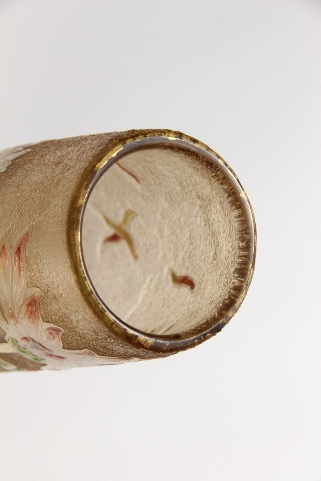 エミールガレの初期作品　エナメルガラスを使ったダリアの花が描かれたアールヌーボー花瓶