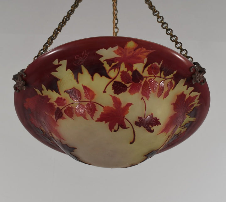 エミール・ガレ × Hettier & Vincent — 1925年頃 アールデコ期 ペンダントシャンデリア《紅葉 / Feuilles d'érable》