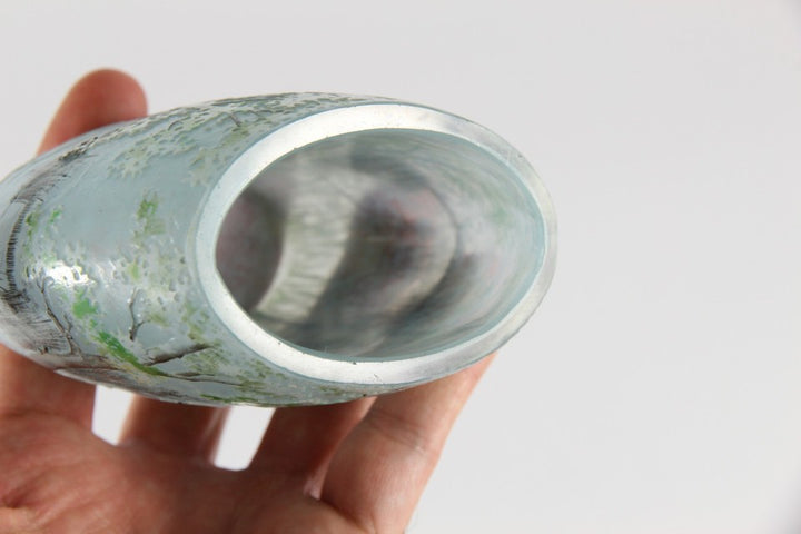 1900年頃の製造 ドーム兄弟（ドームナンシー）「白鳥のいる湖」文 カメオ・ガラス花瓶