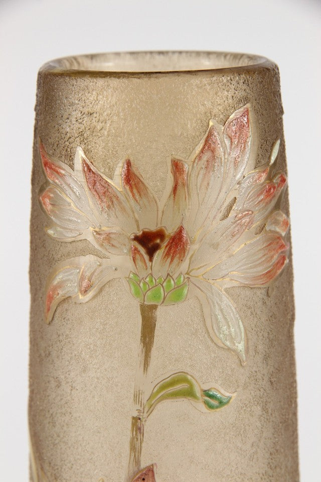 エミールガレの初期作品　エナメルガラスを使ったダリアの花が描かれたアールヌーボー花瓶