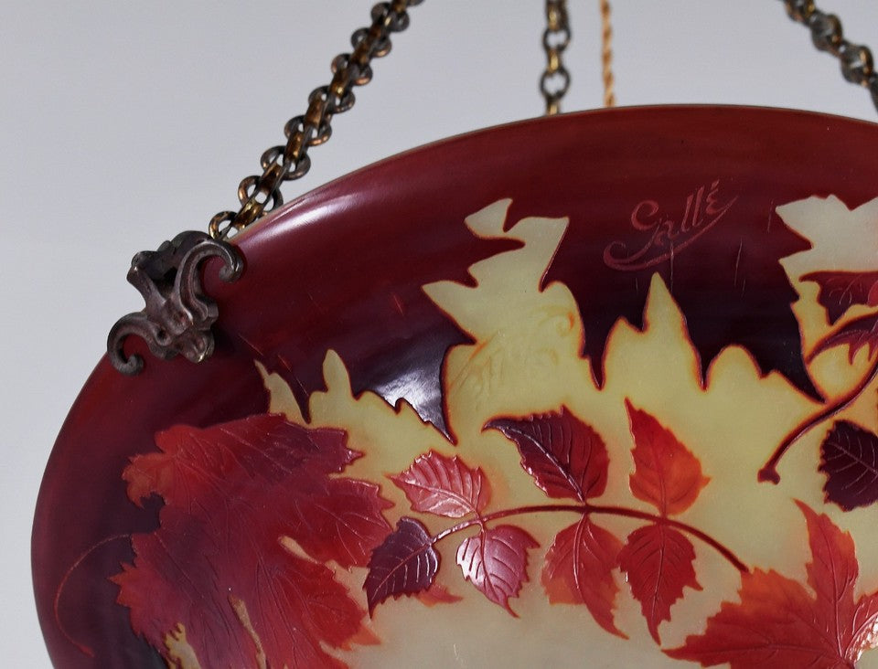 エミール・ガレ × Hettier & Vincent — 1925年頃 アールデコ期 ペンダントシャンデリア《紅葉 / Feuilles d'érable》