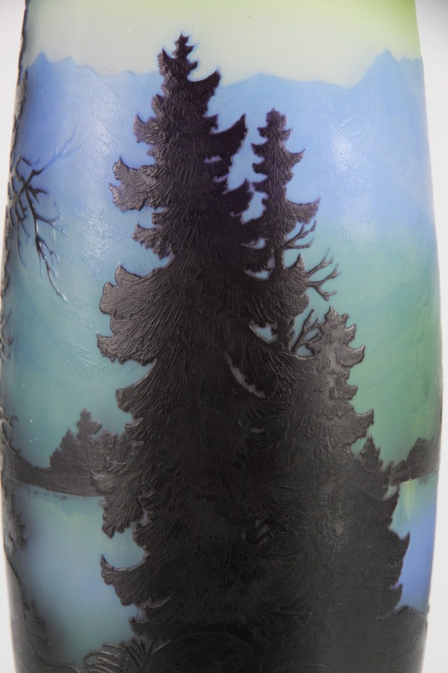 エミール・ガレ 山岳風景文 酸化腐食彫 カメオガラス 大型花瓶（1910年頃）