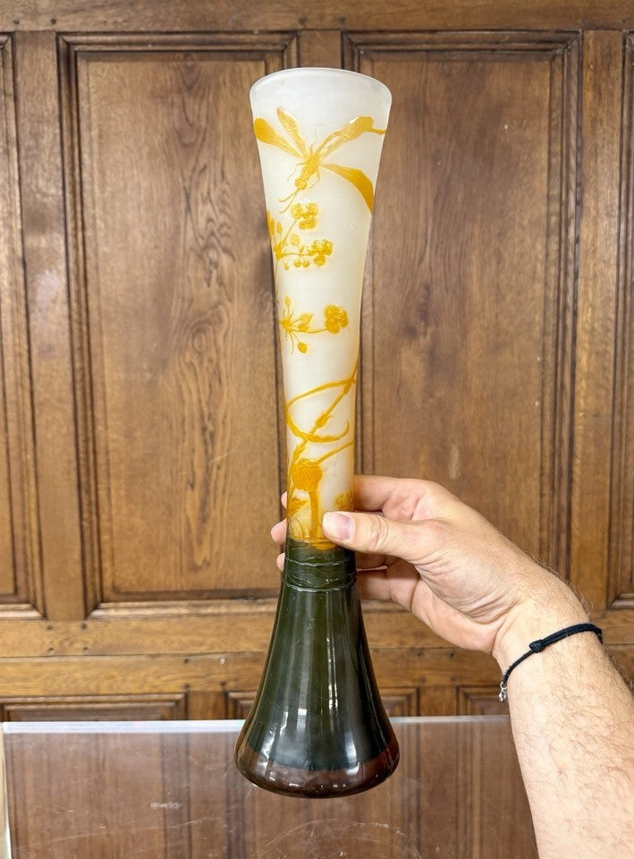 エミール・ガレ トンボをあしらった美しいディアボロ花瓶 アール・ヌーヴォー時代
