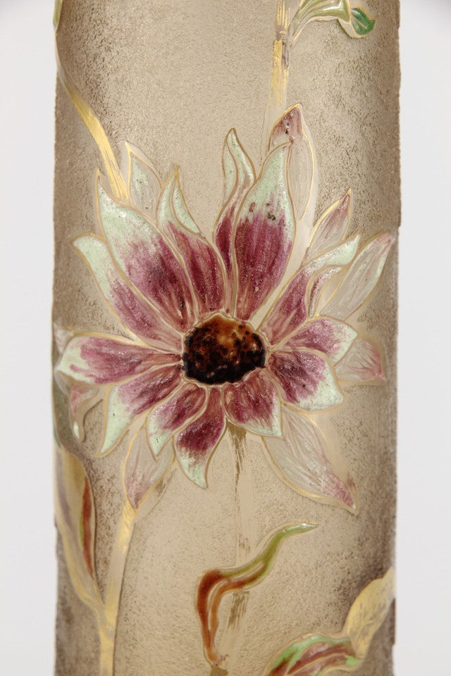 エミールガレの初期作品　エナメルガラスを使ったダリアの花が描かれたアールヌーボー花瓶