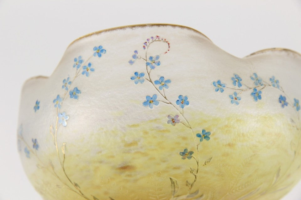 ドーム・ナンシー 勿忘草文 酸化腐食彫 エナメル彩 金彩 ボウル（1895年頃）