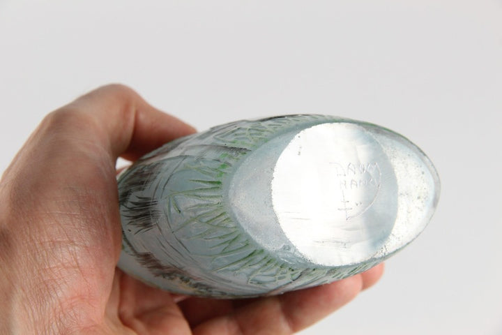1900年頃の製造 ドーム兄弟（ドームナンシー）「白鳥のいる湖」文 カメオ・ガラス花瓶