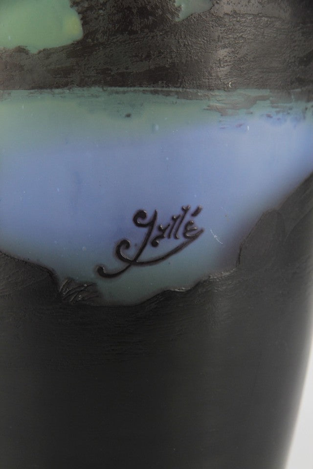 エミール・ガレ 山岳風景文 酸化腐食彫 カメオガラス 大型花瓶（1910年頃）