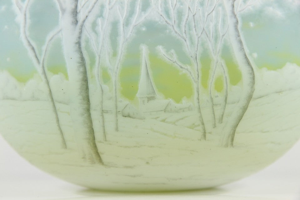 1900年頃の製造 ドーム兄弟（ドームナンシー）「雪景色」文 カメオ・ガラス花瓶