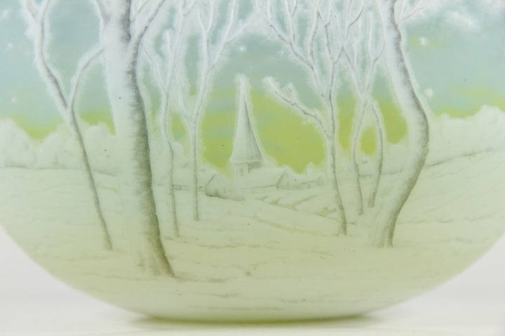 1900年頃の製造 ドーム兄弟（ドームナンシー）「雪景色」文 カメオ・ガラス花瓶