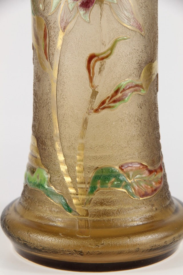 エミールガレの初期作品　エナメルガラスを使ったダリアの花が描かれたアールヌーボー花瓶