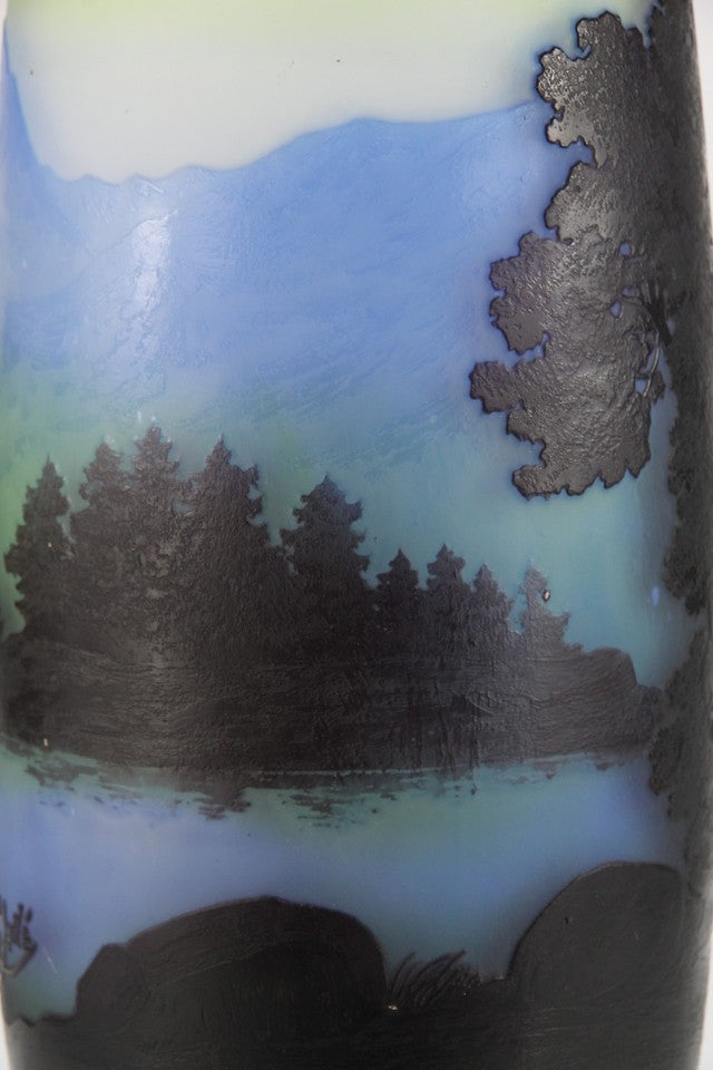 エミール・ガレ 山岳風景文 酸化腐食彫 カメオガラス 大型花瓶（1910年頃）