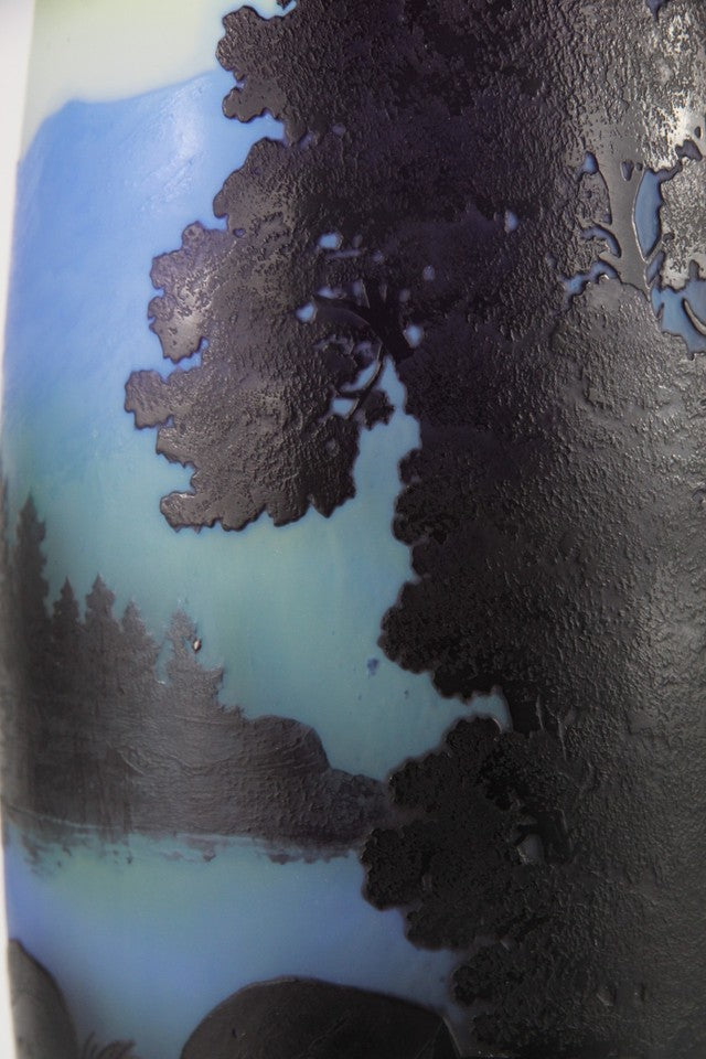 エミール・ガレ 山岳風景文 酸化腐食彫 カメオガラス 大型花瓶（1910年頃）