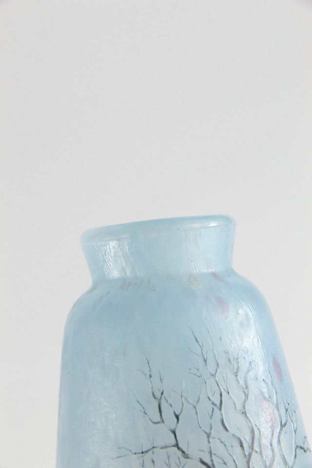 ドーム・ナンシー 冬景色文 エナメル彩 カメオガラス 花瓶（1900年頃）