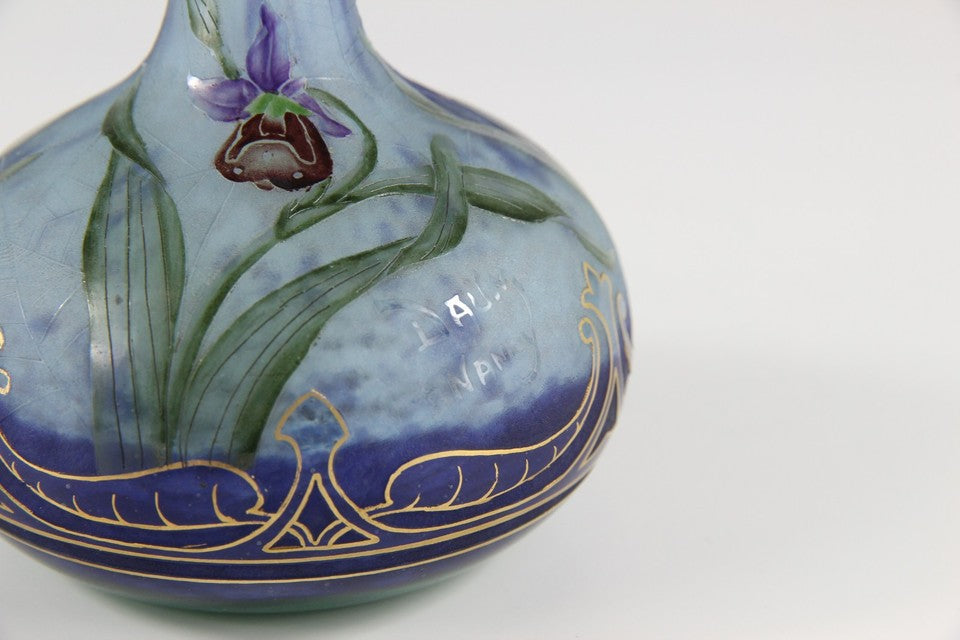 1905年頃の製造 ドーム兄弟（ドームナンシー）「ミツバチラン」文 カメオ・ガラス花瓶