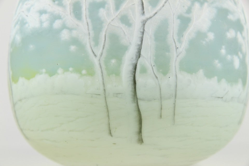 1900年頃の製造 ドーム兄弟（ドームナンシー）「雪景色」文 カメオ・ガラス花瓶