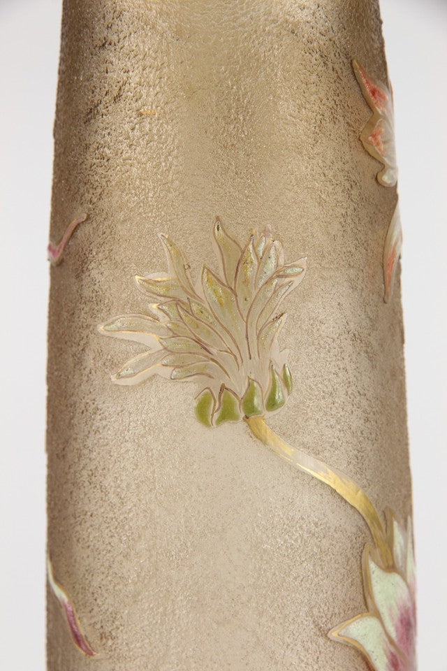 エミールガレの初期作品　エナメルガラスを使ったダリアの花が描かれたアールヌーボー花瓶