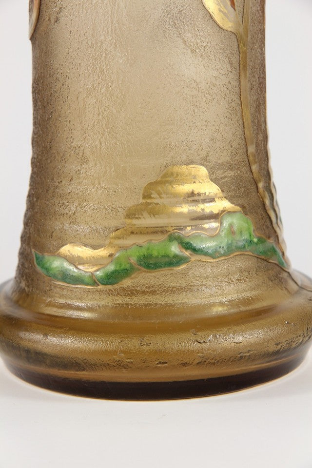 エミールガレの初期作品　エナメルガラスを使ったダリアの花が描かれたアールヌーボー花瓶