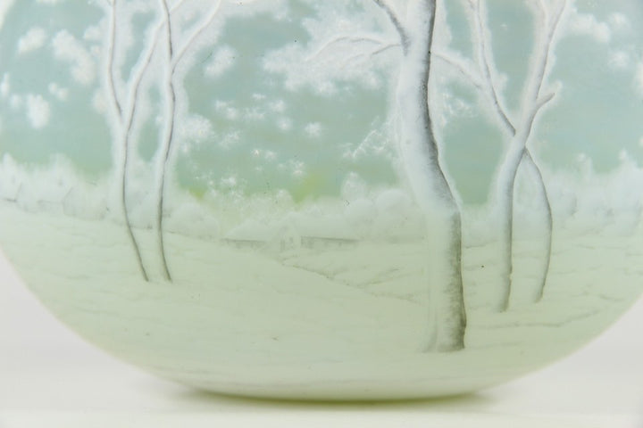 1900年頃の製造 ドーム兄弟（ドームナンシー）「雪景色」文 カメオ・ガラス花瓶