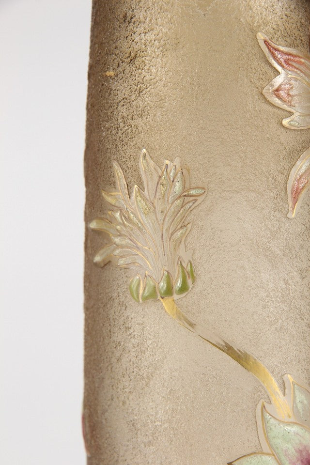 エミールガレの初期作品　エナメルガラスを使ったダリアの花が描かれたアールヌーボー花瓶