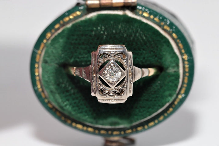 アンティーク アールデコ 14K ゴールド ナチュラル オールド カット ダイヤモンド 装飾 ソリティア リング