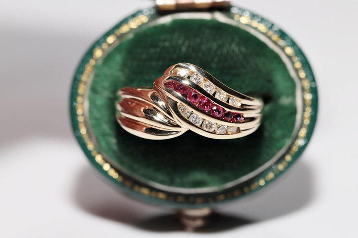 1980年代頃 18K ゴールド 天然ダイヤモンド ルビー装飾リング