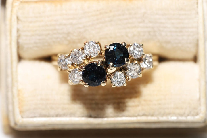 ヴィンテージ 1980年代頃 14K ゴールド 天然 ダイヤモンド サファイア 装飾 リング