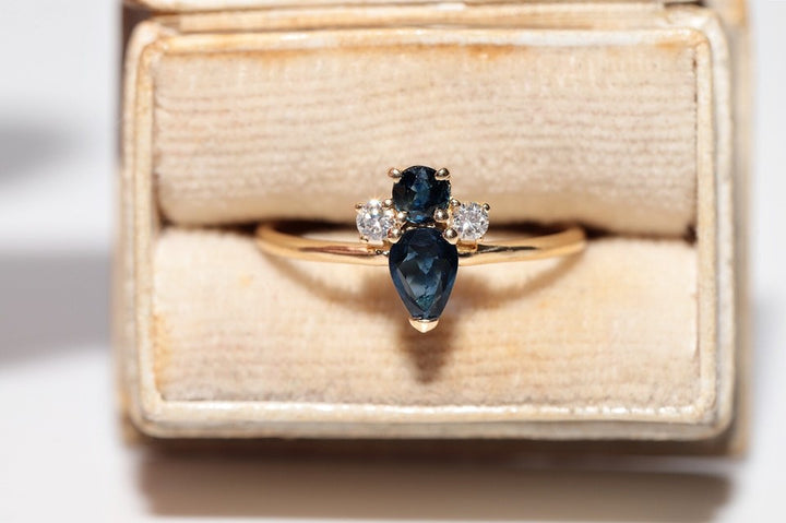 ヴィンテージ 1990年代頃 手作り 18K ゴールド 天然 ダイヤモンド サファイア リング