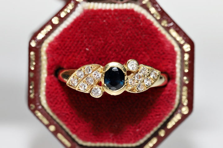 1980年代頃 18Kゴールド 天然ダイヤモンドとサファイアの装飾リング