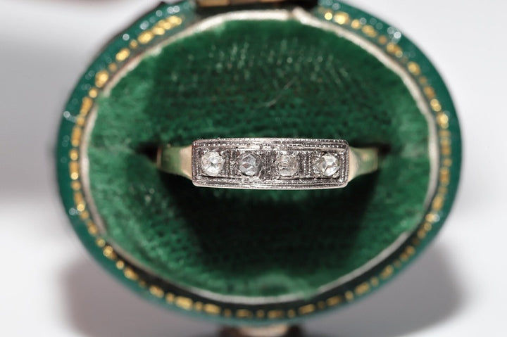 アンティーク 1900年代頃 14K ゴールド トップ シルバー ナチュラル ローズ カット ダイヤモンド バンド リング