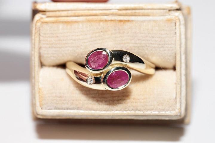 1980年代頃 14K ゴールド 天然ダイヤモンド オーバルカット ルビー装飾リング