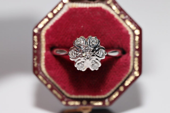 ヴィンテージ 1970年代頃 14K ホワイト ゴールド 天然ダイヤモンド 装飾 プレッティ リング