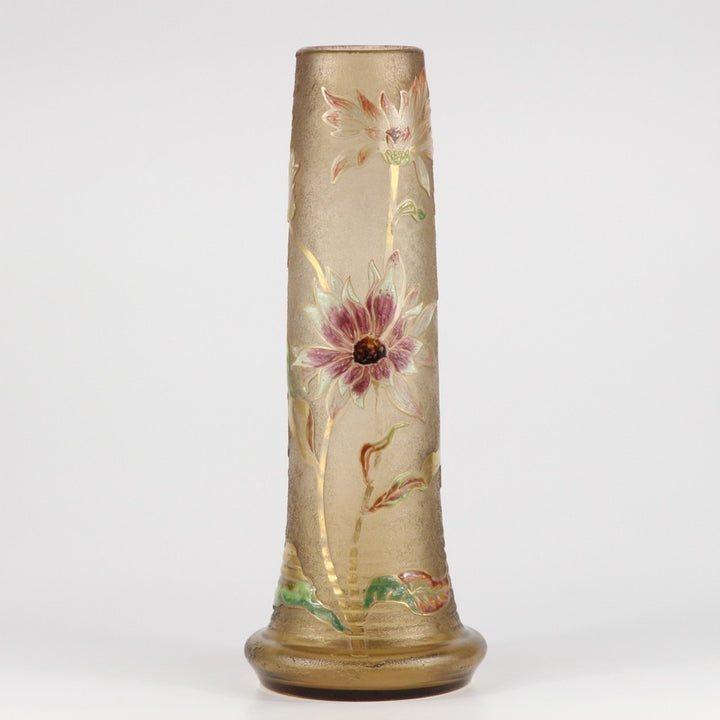 エミールガレの初期作品　エナメルガラスを使ったダリアの花が描かれたアールヌーボー花瓶