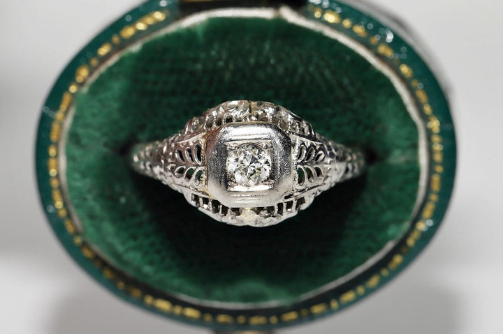 アンティーク 1920年頃 アールデコ 18K ゴールド 天然ダイヤモンド 装飾 ソリティア リング