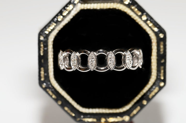 14K ホワイト ゴールド 天然 ダイヤモンド 装飾 バンド プリティ リング