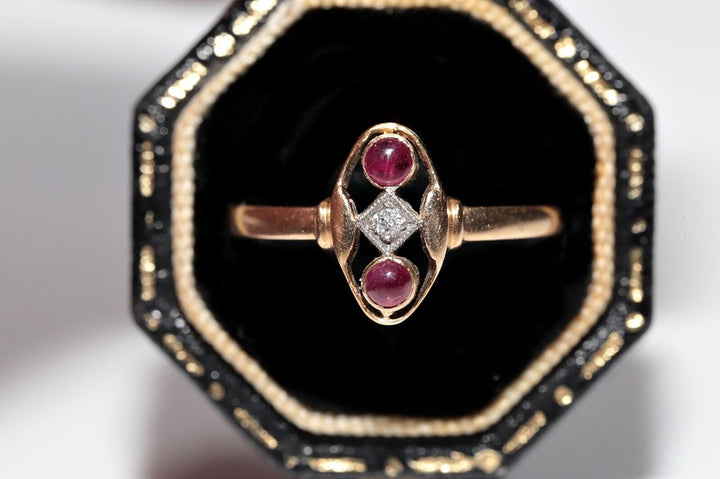 アンティーク 1900年代頃 14K ゴールド 天然 ダイヤモンド カボション カット ルビー リング