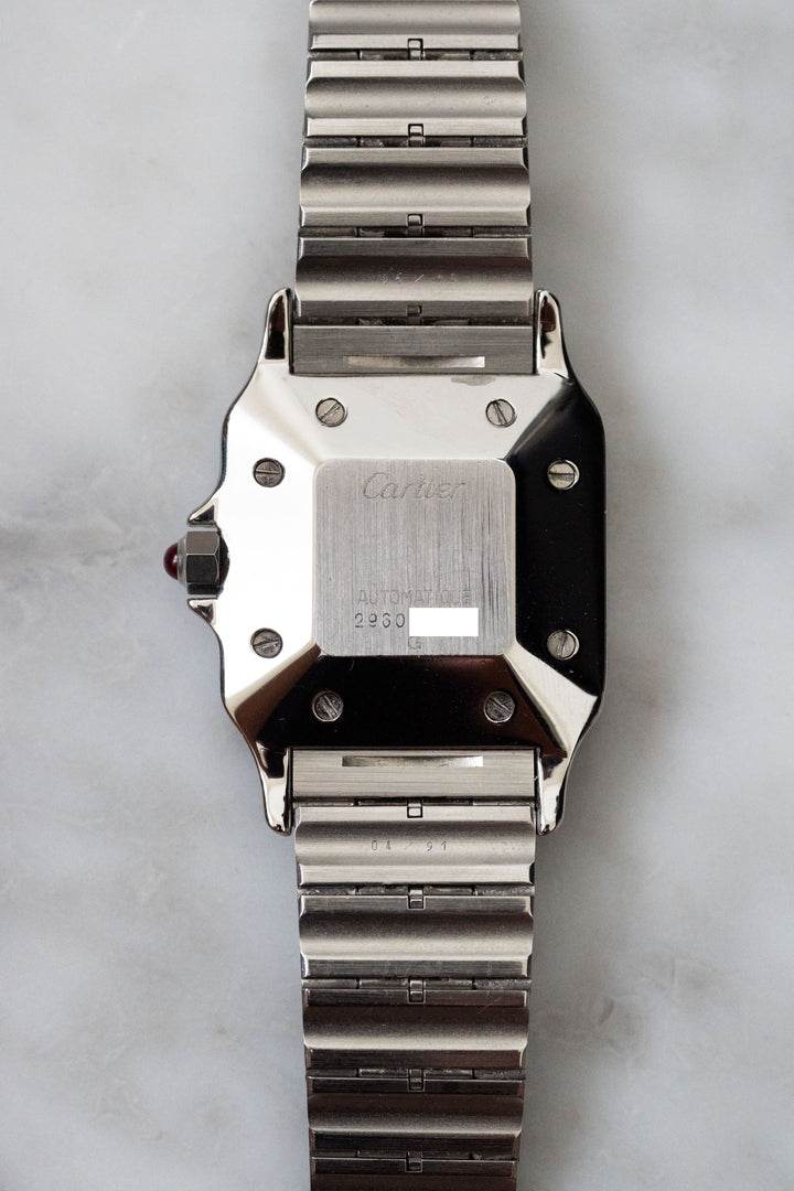 【箱/保証書/修理明細】CARTIER カルティエ サントスカレ LMサイズ バーガンディ ステンレスモデル ゴドロンブレス Ref.2960