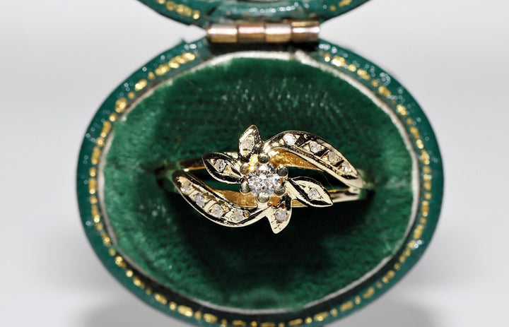 ヴィンテージ 1980年代頃 14K ゴールド 天然 ダイヤモンド 装飾 プリティ リング