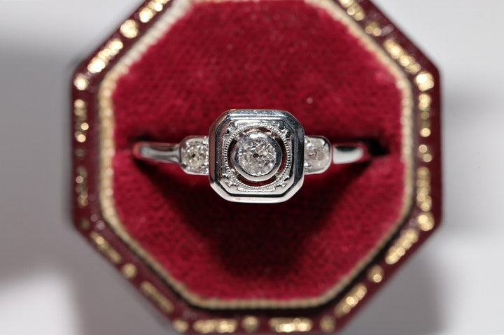 アンティーク 1920年代頃 アールデコ 14K ゴールド 天然ダイヤモンド 装飾 正方形 リング