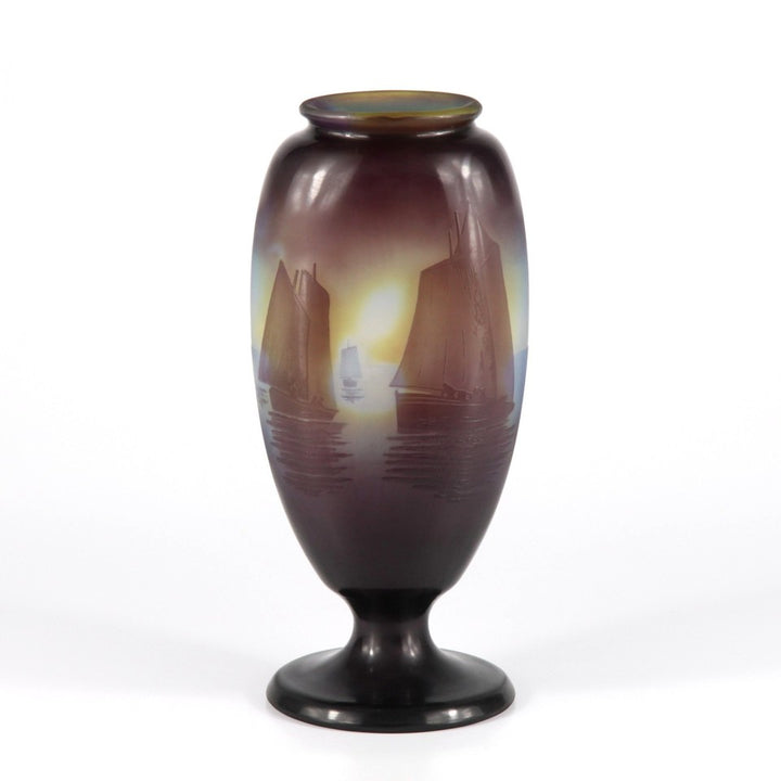 エミール・ガレ 帆船文 酸化腐食彫 カメオガラス 花瓶（1920年頃）