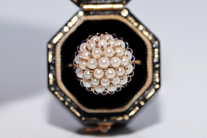 ヴィンテージ 1970年代頃 14K ゴールド パール エナメル 装飾 リング