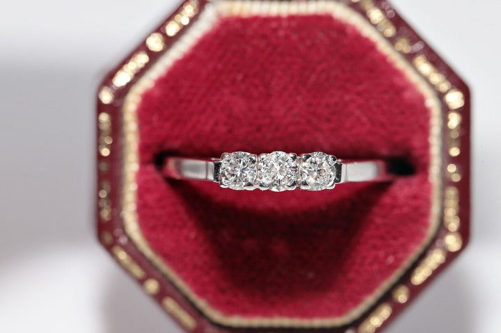 ヴィンテージ 1970年代頃 18K ゴールド 天然 3 ダイヤモンド 装飾 バンド リング